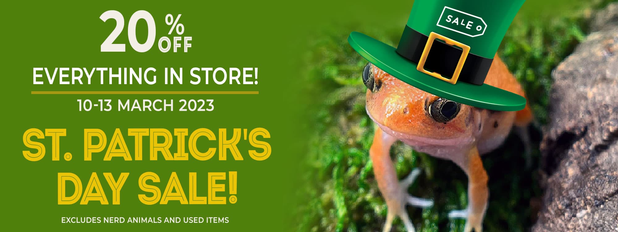 20% off everything in store, St. Patrick's Day sale